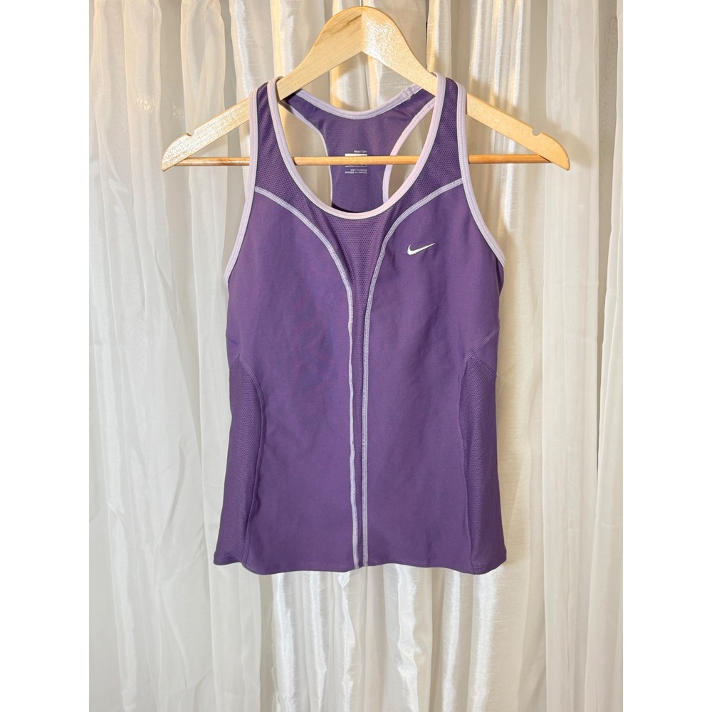 Nike Tank Top Womens Medium Purple Fit Dry Racerback Mesh Built-in Bra Pocket
